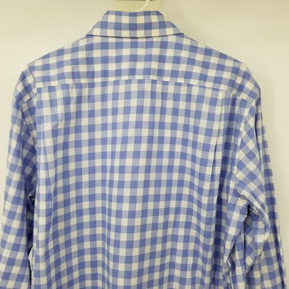 Cafe Coton Exclusive Blue and White Plaid Button Down Dress Shirt 43 / 17 - Picture 8 of 11
